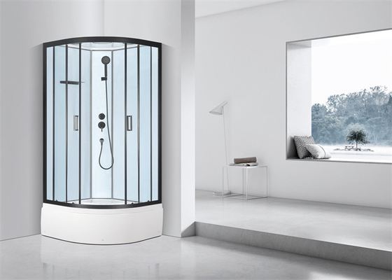 Moderna e funzionale cabina doccia con parete posteriore di vetro verniciato in nero