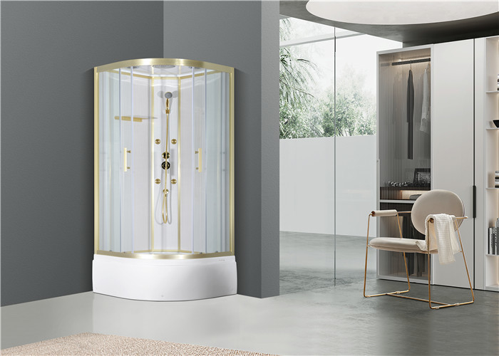 Cabina della doccia con il vassoio acrilico bianco 900*900*2150cm   alumimium dell'oro, alto vassoio